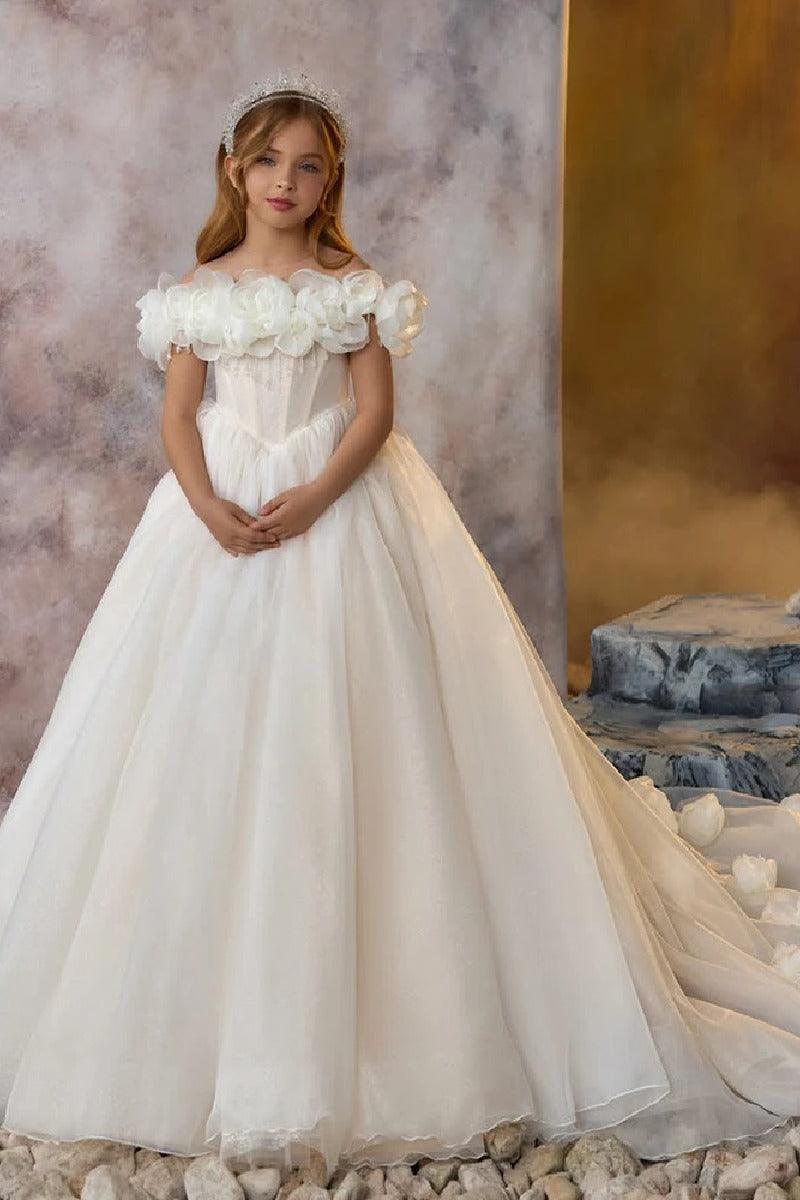 Off-The-Shoulder Organza Flower Tulle Flower Girl Dresses 915511718620 - 7 Days / As Picture / 2 - COCOMELODY